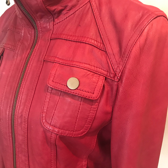 Red Leather Fitted Zip Up Jacket VGUC - Picture 4 of 8